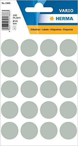 HERMA 1888 Punktaufkleber Klebepunkte grau, 100 Stück, Ø 19 mm, 20 pro Bogen, selbstklebend, Markierungspunkte für Kalender Planer Basteln, matt, blanko Papier Farbpunkte Etiketten Aufkleber