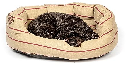 Danish Design Heritage Herringbone Beige and Burgundy Stripes Soft Polyester Machine Washable Quilted Dog/Puppy Slumber Bed 18 Inch