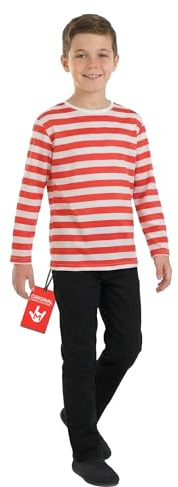 Fun Shack Ringelshirt Kostüm Kinder, Suchbild Halloween Kostüm Kinder | Gestreiftes Oberteil, Rot-Weißes Suchbild-Design, Zum Überziehen, Perfekt für Halloween, Ideal für Rollenspiele