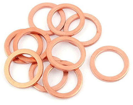 sourcing map 20mm x 16mm x 2mm Flat Ring Copper Crush Washer Sealing Gasket Fastener Copper (Pack of 10)