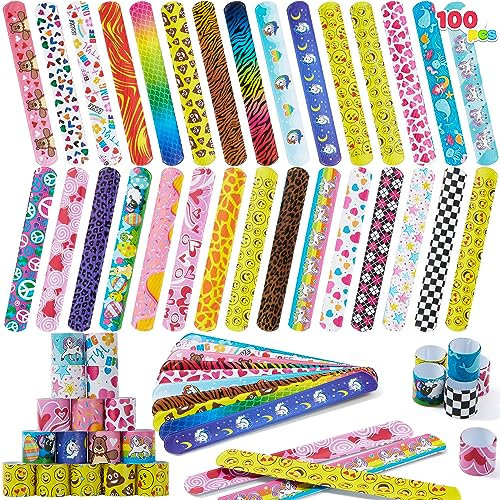 JOYIN 100 pcs Schnapparmbänder Kinder(30 Entwürfe), Slap Armbänder, Mitgebsel Kindergeburtstag 3 Jahre+, Kleine Geschenke für Kinder, Halloween Weihnachten Adventskalender Füllung Kinder