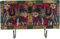 GURU SHOP Indische Vintage Hakenleiste, Garderobe, Schlüsselbrett - Elefant/Dunkel, Mehrfarbig, Holz, 12x25x4 cm, Wandhaken aus Holz, Metall & Keramik
