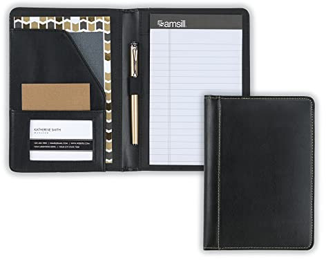 Samsill Contrast Stitch Leather Petit porte-documents en cuir pour homme et femme Noir 12,7 x 20,3 cm