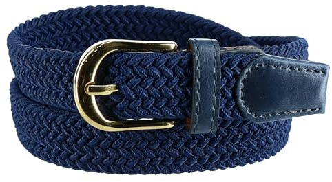 CTM Women's Elastic Braided Stretch Belt with Gold Buckle 1 Inch, Large, Navy