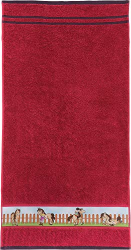 Erwin Müller Kinder-Handtuch Frottier rot Größe 50x100 cm - mit Pferdemotiv auf Bordüre, weich, hautfreundlich, 100% Baumwolle