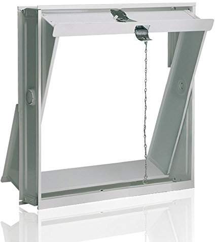 Aile d'aération blanc tôle d'acier (417x435x90 mm) pour 4 briques de verre (19x19x8 cm) - avec dispositif de traction