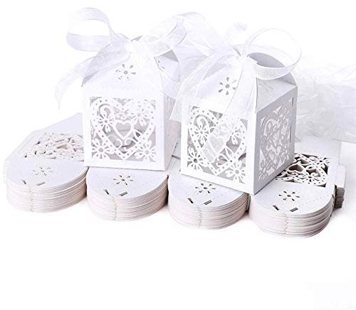 JZK 50 perlweiße Herz-Konfettihalter, Tischkarten, Gastgeschenke, Geschenkboxen für Hochzeit, Geburtstag, Taufe, Kommunion, Geburt, Weihnachten