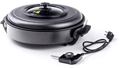 HENDI Padella elettrica multifunzione, per feste, per paella, rivestimento antiaderente, termostato, con coperchio, interno: ø40cm profondità: 5cm, 230V, 1400W, ø500x(H)190mm, alluminio