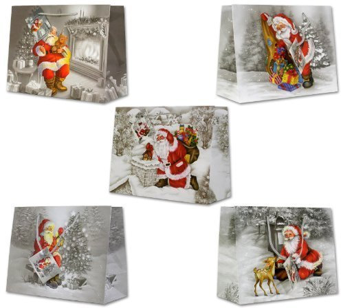 Luxtor - 10 Geschenktüten Weihnachten Kinder Weihnachtsmann Geschenke Winter Schnee Medium Quer M 18 x 23 x 10 cm Weihnachtstüten Geschenktaschen Papier-Tragetaschen