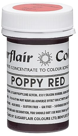 Sugarflair Tartranil Poppy Red Food Colouring Paste, Highly Concentrated Food Colouring for Buttercream, Sugar Paste, Royal Icing, Cake Decorations and More! Vibrant Colour Food Dye - 25g