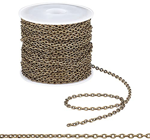 PH PandaHall 32.8ft Cross Chains Cable Chains for Cross Bracelet Necklace Making, Iron Chains for DIY Crafts Punk Style Accessories Jean Chain Keychain Making Diameter: 2mm, Antique Bronze