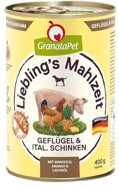 GranataPet Liebling's Repas pour Chien à la volaille et au Jambon Italien - Nourriture Humide pour Chien - sans céréales et sans Sucre - Aliment Complet - 6 x 400 g