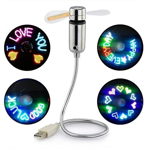 Saytay Ventola programmabile USB, nuova versione RGB, mini ventilatore USB LED con messaggio a collo d'oca flessibile, display a LED, funzione di memoria per PC, laptop, notebook, desktop (RGB)