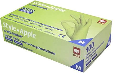 Style Apple by MED-COMFORT Apfelgrüne Nitrilhandschuhe puderfrei 100 Stück Größe Wählbar (M)