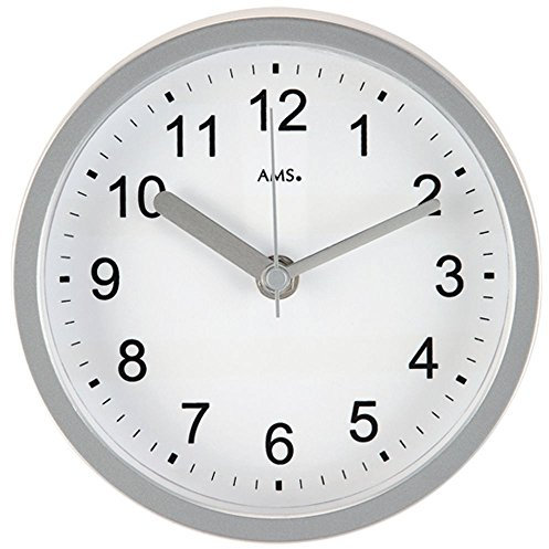 AMS 5926 wasserdichte Wanduhr / Tischuhr Funkuhr Baduhr Weiß Silber Badezimmer