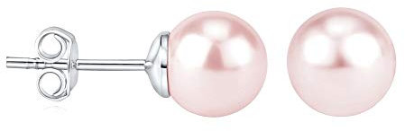 SILVEGO Orecchini con Perla Swarovski 8 mm Chiusura Farfallina in Argento Sterling