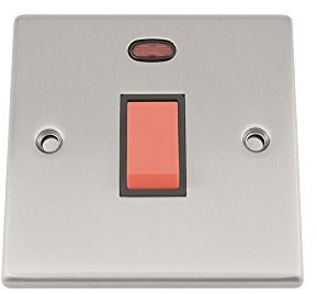 Cooker Oven Switch w/Neon Indicator 45 Amp - Satin Chrome - Square - Black