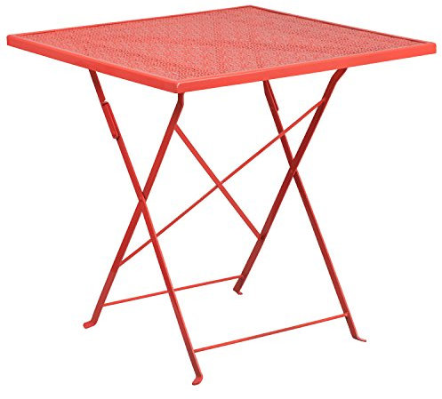 Flash Furniture Oia Klappbarer Terrassentisch aus Stahl für drinnen und draußen, 71,1 cm, Korallenrot