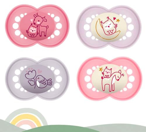 MAM Day & Night //Skin Soft Silikon Schnuller 6-16 Mix // 4er Set // inkl. 2 Sterilisiertrasportboxen