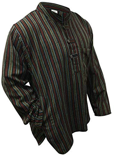 SHOPOHOLIC FASHION Mehrfarbig Mix Dharke Streifen Leicht Bequem Traditionell Opa Hemd Hippie S M L XL XXL XXXL - Grün Mix, XXL