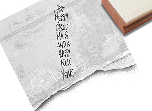 Stempel Weihnachtsstempel MERRY CHRISTMAS AND A HAPPY NEW YEAR - Typostempel Weihnachten Karten Geschenkanhänger Weihnachtsdeko - zAcheR-fineT