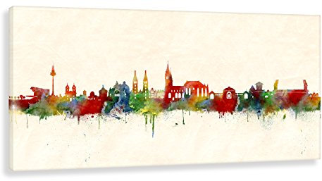 Kunstbruder Nürnberg Skyline Farbe (div. Grössen) - Leinwandbild Panorama Streetart Loftbild Wandbild 50x100cm