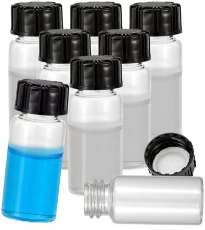 8pcs Sample Glass Bottles with Plastic Screw Black Cap Transparent Glass Lab Vials 10ml | Leak-Proof Vial