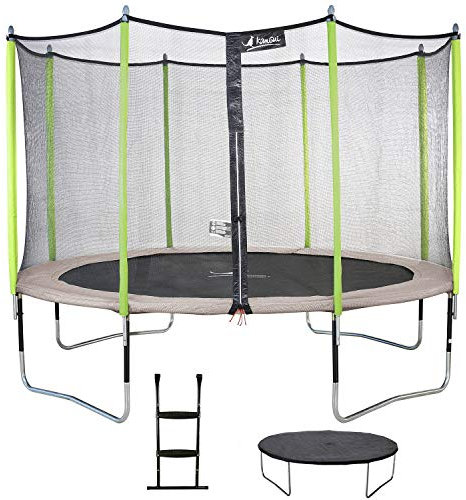 Kangui - Trampoline de Jardin 365 cm + Filet de sécurité + échelle + bâche de Protection JUMPI Taupe/Vert 360.