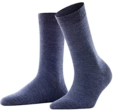 FALKE Women's Softmerino Socks, Merino Wool Cotton, Crew Length, Classic Thin Trouser Socks, Trendy Work Clothing, Blue (Dark Blue Melange 6688), 9.5-10.5, 1 Pair