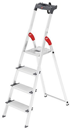 Hailo ProfiLine S150 XXL de aluminio HYMER – Escalera (4 XXL de peldaños, plataforma de bloqueo, soporta hasta 150 kg, bandeja) 8814 – 027