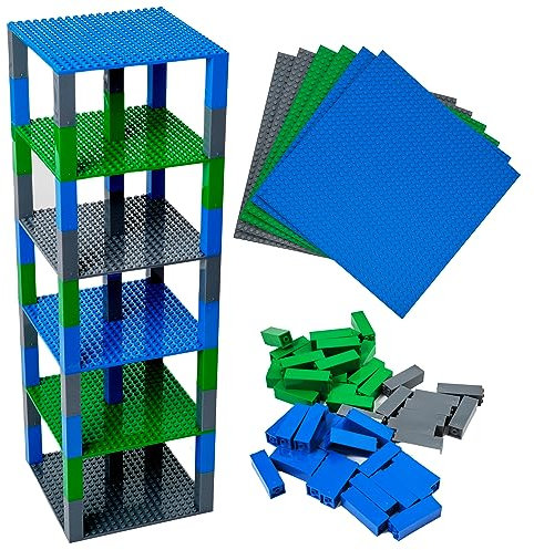 Strictly Briks Premium Blue, Grün und Grau Stapelbare Basisplatten - 6er Pack 6 x 6 Baseplate Bundle mit 50 mehrfarbigen 2 X 2 Stackern - Kompatibel mit Allen Hauptmarken