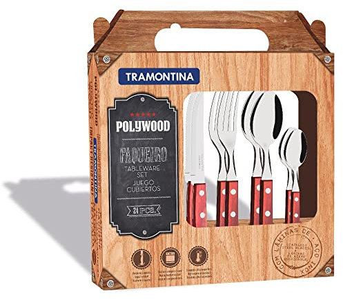 Tramontina - Menagere 24 pcs rouge Technobois. Inox et technobois.