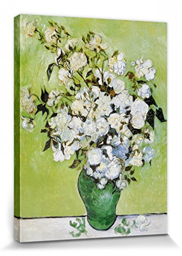 1art1 Vincent Van Gogh Poster Vase Mit Weißen Rosen, 1890 Bilder Leinwand-Bild Auf Keilrahmen | XXL-Wandbild Poster Kunstdruck Als Leinwandbild 40x30 cm