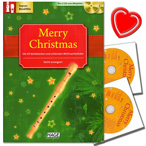 Merry Christmas, Ausgabe für C-Instrumente (Blockflöte) - 45 Weihnachtslieder plus 2 CDs zum Mitspielen! Mit bunter herzförmiger Notenklammer