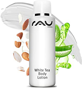 RAU White Tea Body Lotion (250 ml) - Schnelleinziehende Körperlotion mit frischem Duft für intensive Feuchtigkeit und gegen trockene Haut - reichhaltige Pflege für den ganzen Körper