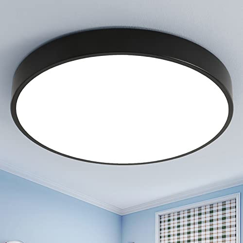 Natsen Deckenlampe 36W LED Deckenleuchte Rund Flach Küchenlampe Wohnzimmerlampe Flurlampe,Warmweiß 3000K, 2880Lumen, Ultraslim Leuchte für Schlafzimmer Wohnzimmer Büro Diele Flur, Schwarz 40x40x4cm