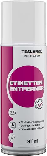 TESLANOL 26008 Klebereste Entferner & Etikettenentferner / Etikettenlöser Spray zum Lösen von Aufkleber Etiketten Klebstoff / Aufkleber entfernen / Dose 200ml