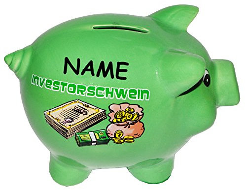 alles-meine.de GmbH XL Spardose Investorschwein incl. Namen - stabile Sparbüchse - aus Porzellan/Keramik - Sparschwein lustig witzig - Kapital & Geld - Investor - Geldmanag..