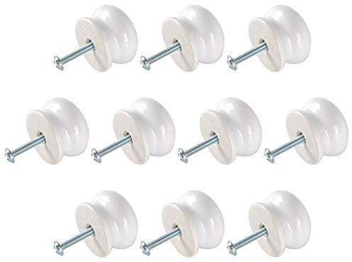 2016 10 X 35mm Porcelain Ceramic Kitchen Cupboard Door Handle Knobs with Screws White