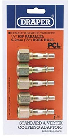 Draper 55061 PCL Coupling Screw Adaptor, 1/4 Female Thread, Pack of 5 , Blue