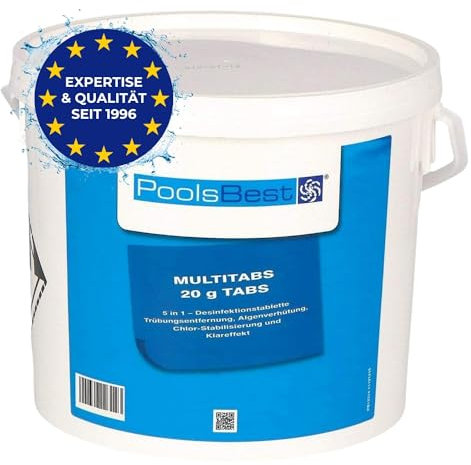 PoolsBest 5kg Chlor Mini Multitabs 5 in 1 I 20g Mini Chlortabletten für Pool/Whirlpool/Aufstellpool & Planschbecken I All in One Poolpflege Tabs I Reinigungstablette für Pools bis 20m³