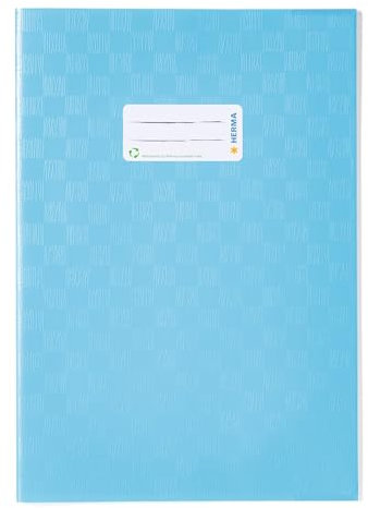 HERMA 7453 Heftumschläge A4 Bast Hellblau, 25 Stück, Hefthüllen mit Beschriftungsetikett & Baststruktur aus strapazierfähiger & abwischbarer Polypropylen-Folie, Heftschoner Set für Schulhefte, farbig