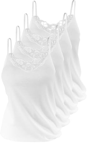 Yenita 4 stück Damen Unterhemden Spaghettiträger aus 100% Baumwolle ÖKO Tex Standard 100, mit schöner Spitze