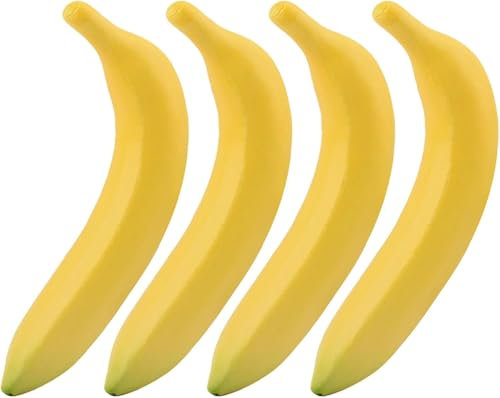 GMMH Künstliche Deko Banane (4 Stück) - Lebensechtes Plastikobst, Plastikfrucht, Kunstobst, Frucht für Dekoration, Schaufenster, Haushalt, Küche, Party, Hotel
