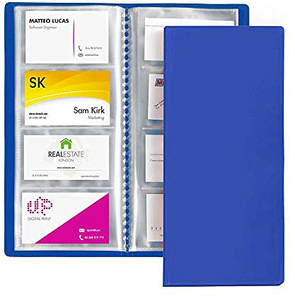 Favorit 100460546 Porta Biglietti da Visita con 20 Buste Fisse a 4 Tasche Formato 6X10(X4), Blu