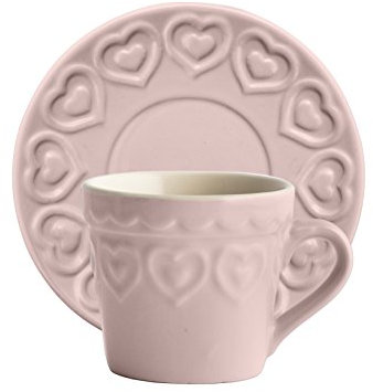 H&H Fairylove Confezione 4 Tazze tè con Piattino, Stoneware, Rosa, 4 unità