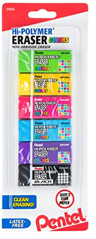 Pentel Hi-Polymer Block Eraser Colors Small, Assorted Colors, 6-Pk (ZEH05CRBP6M)
