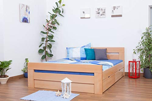 Doppelbett/Funktionsbett Easy Premium Line K6 inkl. 2 Schubladen und 1 Abdeckblende 160 x 200 cm Buche Vollholz massiv Natur