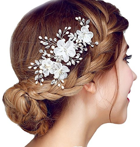 Miya® Mega Glamour Braut Haarkamm – Eleganter Steckkamm mit Tüllblumen, Perlen & Kristallen für Hochzeit & Jugendweihe