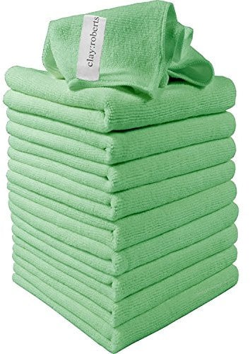 Microfibre Cleaning Cloths, 40cm x 30cm - Pack of 10, Green, Machine Washable, Polishing, Waxing & Dusting Cloth, Lint-Free, Kitchen Towel, Car Cleaning, Microfiber